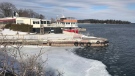 The Rockport, Ont. boat launch. The RCMP say a constable rescued a woman who had plunged into the St. Lawrence River from the dock on March 4, 2021. (Photo submitted by the Royal Canadian Mounted Police)