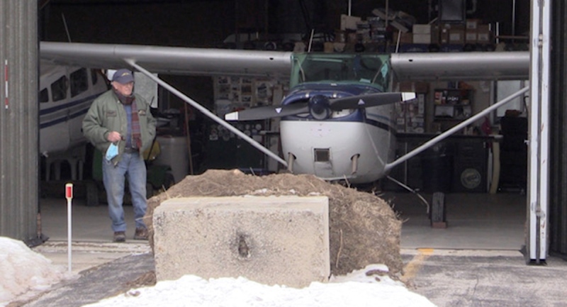 Phil Englishman's airplane is blocked in a hangar at Saugeen Municipal Airport. (Scott Miller / CTV News)