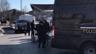 A large OPP presence in seen in a residential area in Barrie, Ont. on Tuesday, March 9, 2021. (CTV Barrie)