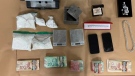 Drugs and other items seized during a London police search warrant on March 5, 2021. (Supplied)