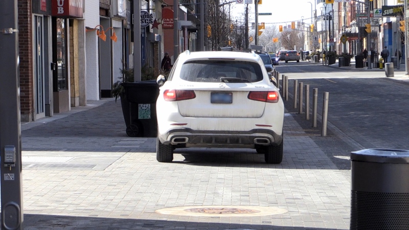 Vehicle parked on Dundas Place in London, Ont. on March 9, 2021. (Bryan Bicknell/CTV London)