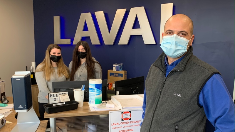 Employees at Laval Tool and Mould in Oldcastle, Ont. on March 9, 2021. (Rich Garton / CTV Windsor)