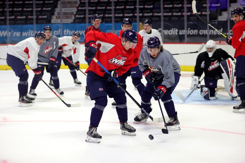 The Pats practice at the Brandt Centre ahead of their WHL season opener against the Prince Albert Raiders on Friday. (Supplied: Keith Hershmiller) 
