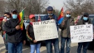 The Ethiopian Association of London rallies in London, Ont. on Wednesday, March 10, 2021. (Steve Young / CTV News)
