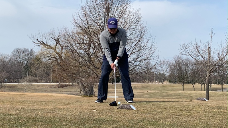 A golfer tees off at Fox Glen Golf Club in Amherstburg on March 10, 2021. (Rich Garton / CTV Windsor)
