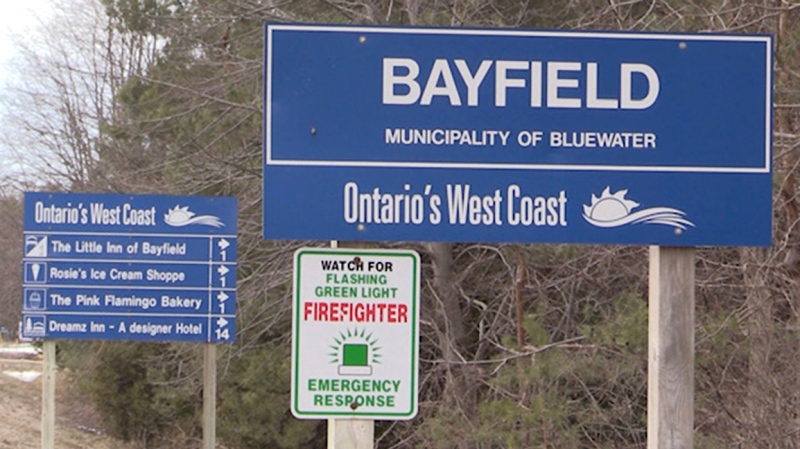 The sign for Bayfield, Ont. is seen on Wednesday, March 10, 2021. (Scott Miller/CTV News)