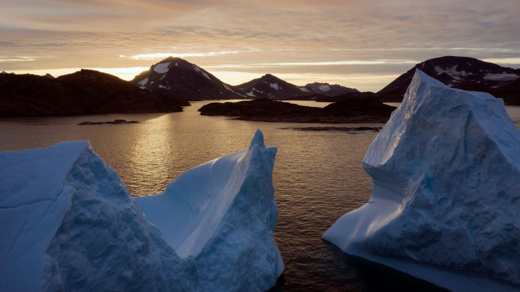 Large icebergs float near Kulusuk, Greenland