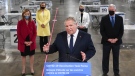Ontario Premier Doug Ford answers questions from the media at a mass COVID-19 vaccination clinic during the COVID-19 pandemic in Toronto on Wednesday, March 10, 2021. (THE CANADIAN PRESS/Nathan Denette)