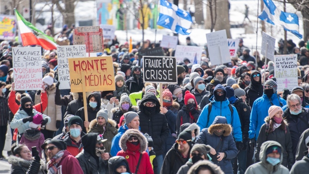 10 arrested, over 140 tickets given as thousands protest in Montreal against pandemic public health measures | CTV News