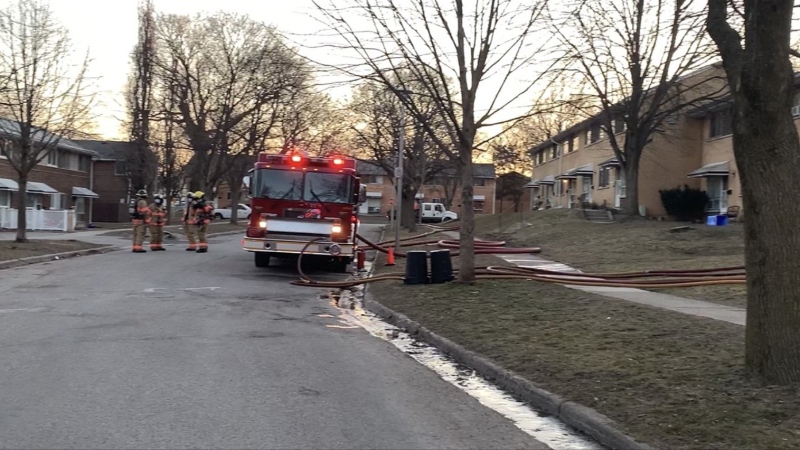 London fire crews clean up following a fire at a townhouse on Country Lane on Monday, March 15, 2021. (LFD Twitter)