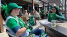 The patio at Bull and Barrel in downtown Windsor is packed with St. Patrick’s Day revellers, who are sticking to their physically distanced tables to abide by COVID-19 health and safety protocols on march 17, 2021. (Rich Garton/CTV Windsor)
