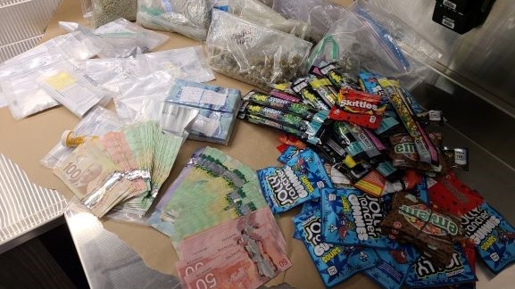 Provincial police allegedly seize various drugs and cash during three search warrants in Orillia, Severn and Ramara on March 16, 2021 (OPP)