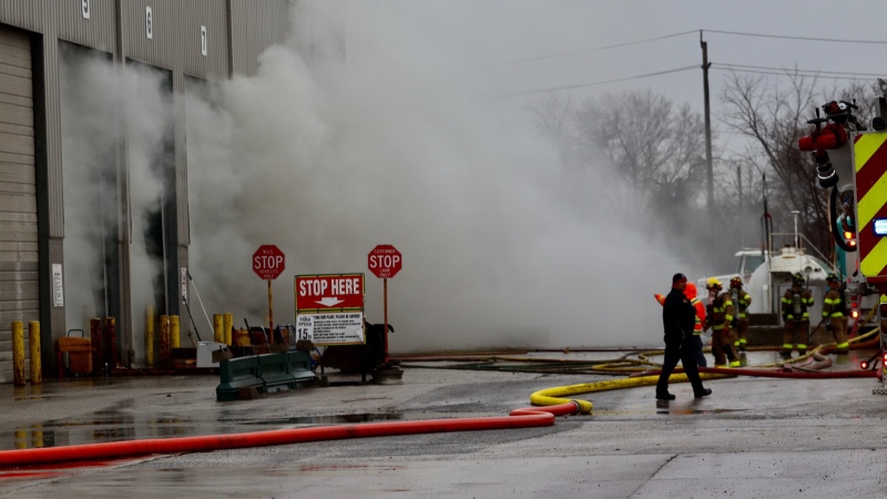 Windsor fire crews responded to an industrial fire at the WDS building in Windsor, Ont. on Thursday, Mar. 18, 2021. (courtesy OnLocation)