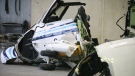 The wreckage of Cougar Helicopter flight CH191 is displayed to the media as the Transportation Safety Board reports on its findings in St. John's on Thursday, March 26, 2009. (Paul Daly / THE CANADIAN PRESS)