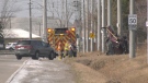 Emergency crews were called to the crash on Ojibway Parkway on Tuesday, March 23, 2021. (Angelo Aversa / CTV Windsor) 