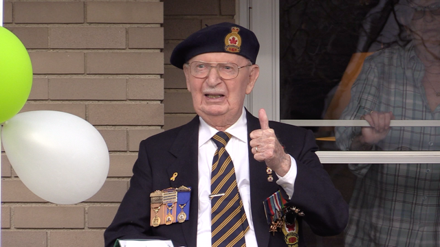 Birthday party for WWII veteran 'Sir Murray Greene' in Exeter Ont. on March 23, 2021. (Scott Miller/CTV London)