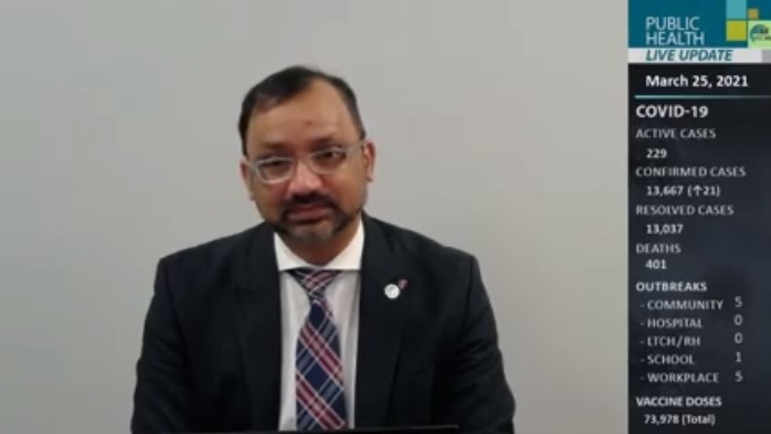 Medical officer of health for the Windsor Essex County Health Unit Dr. Wajid Ahmed on Thursday, March 25, 2021. (WECHU / YouTube)