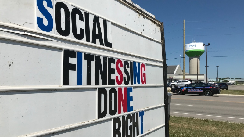 Social fitnessing sign in Chatham-Kent, Ont., on July 17, 2020. (Chris Campbell / CTV Windsor)