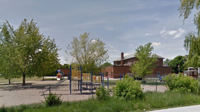 Police say an airsoft pistol was located in the sand of a playground behind a Stayner, Ont. school on Wed. March 24, 2021 (Google Maps)
