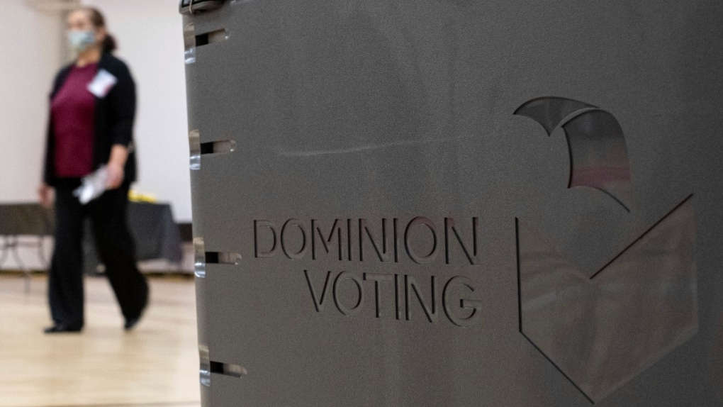 A Dominion Voting ballot scanner