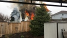 A fire in Kitchener that left 12 people displaced, as seen from a backyard neighbour. (Mar. 27, 2021)