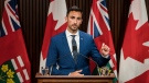 Ontario Minister of Education, Stephen Lecce makes an announcement at Queen's Park in Toronto, on Thurs., Aug, 13, 2020. THE CANADIAN PRESS/Christopher Katsarov