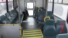 Inside a St. Thomas bus which will return to full density when the new system is launched in St. Thomas, Ont. on Sunday, Mar. 28, 2021. (Brent Lale/CTV London)