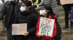 People gather at an anti-Asian hate crime rally in Vancouver on March 27, 2021.