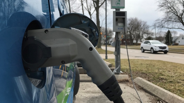 Electric vehicle in Windsor, Ont., on Monday, March 29, 2021. (Michelle Maluske / CTV Windsor)