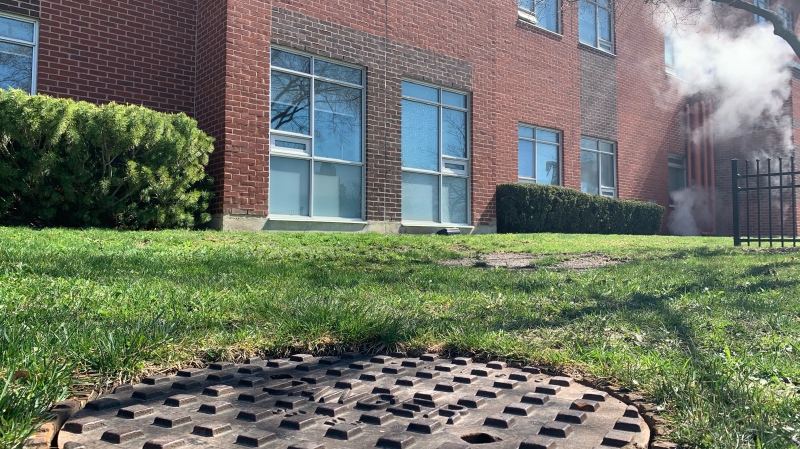 Wastewater is tested at Alumni Hall in Windsor, Ont., on Monday, March 29, 2021. (Rich Garton / CTV Windsor)