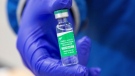 A vial of some of the first 500,000 of the two million AstraZeneca COVID-19 vaccine doses that Canada has secured through a deal with the Serum Institute of India in partnership with Verity Pharma at a facility in Milton, Ont., on Wednesday, March 3, 2021. THE CANADIAN PRESS/Carlos Osorio – POOL