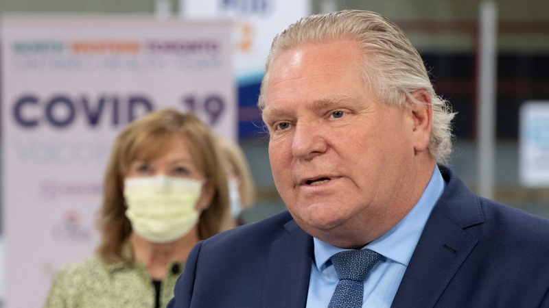 Ontario Premier Doug Ford speaks during the daily briefing at a mass vaccination centre in Toronto on Tuesday, March 30, 2021. THE CANADIAN PRESS/Frank Gunn