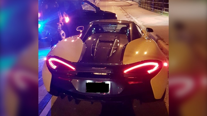The McLaren was travelling more than three times the speed limit as it crossed the Lions Gate Bridge Wednesday night, according to Vancouver police Sgt. Mark Christensen. (Twitter/@baldguy1363)