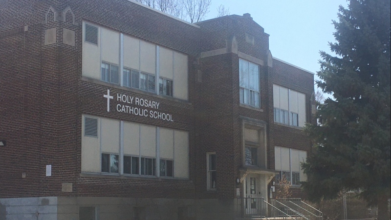 Holy Rosary Catholic Elementary School, temporarily closed due to staffing concerns related to COVID-19 Cases, seen on Sunday April 04, 2021 (Brent Lale/CTV News)