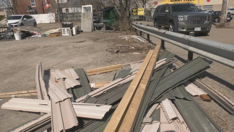 Guy Lamarche's bunkie has been torn down at a parking lot in Arnprior, Ont. (Dylan Dyson/CTV News Ottawa)