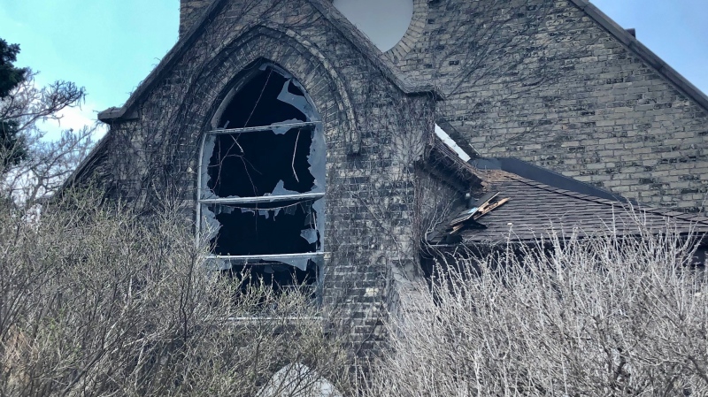 A suspicious fire at the former Chapel of Hope in London, Ont. is under investigation Thursday, April 8, 2021. (Jim Knight / CTV News)