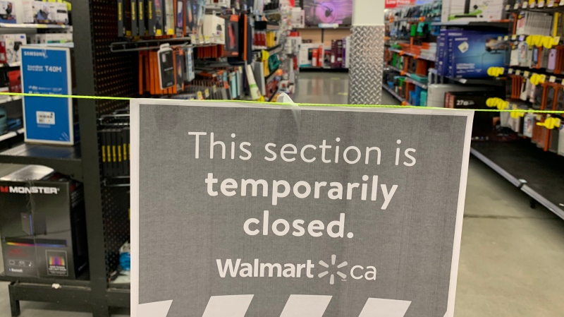Walmart non-essential sections are closed in Amherstburg, Ont., on April 9, 2021. (Rich Garton / CTV Windsor)