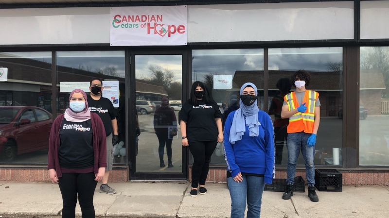 Canadian Cedars of Hope members, outside their 561 Southdale Road east, donation drop off centre - Sunday April 11, 2021 (Jordyn Read / CTV News)
