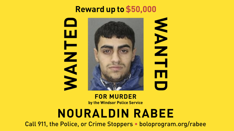 Windsor Police Service and the Bolo program are offering a new reward of $50,000 for information that leads to the arrest of Nouraldin Rabee. (source Bolo Program/Twitter)