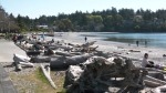 Islanders are seen soaking up the sunshine at Cadboro Bay in Saanich during an unseasonably warm spring day: April 16, 2021 (CTV News)