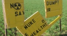 A damaged sign opposing the burial of high-level nuclear waste is seen in the Teeswater, Ont. are i April 2021. (Source: Protect our Waterways-No Nuclear Waste)