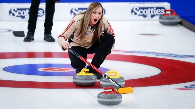 Rachel Homan directs her team in the final at the Scotties Tournament of Hearts in Calgary, Alta., in this file photo from Feb. 28, 2021. THE CANADIAN PRESS/Jeff McIntosh
