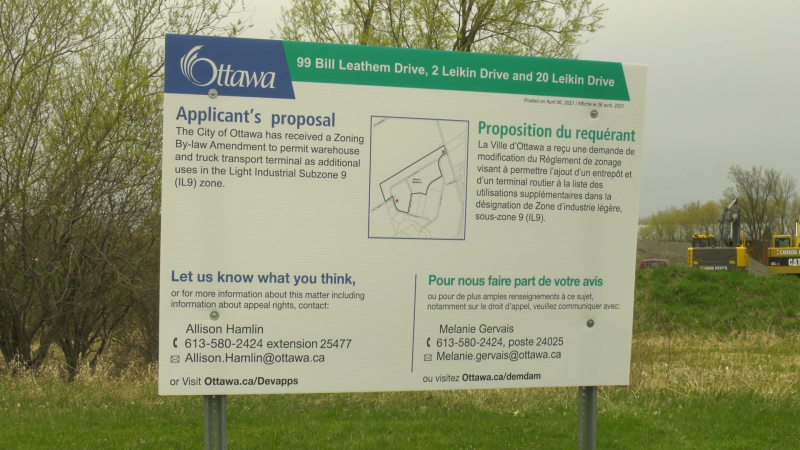 The city of Ottawa has received a zoning bylaw amendment to permit a warehouse and truck transport terminal to be built in the South Merivale Business Park. (Shaun Vardon/CTV News Ottawa)