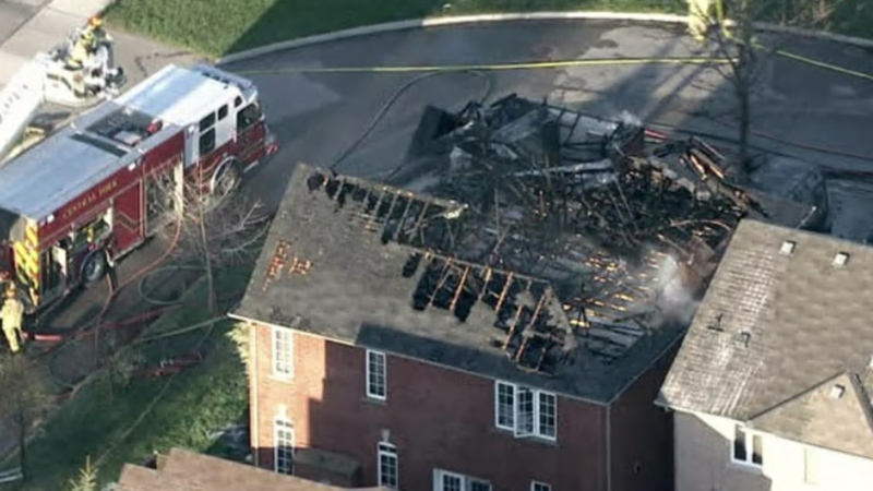 A burned roof of a home in Newmarket is seen on April 26, 2021. (Chopper 24)
