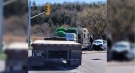 Tractor-trailer crash involving an alleged impaired truck driver in the Township of Georgian Bluffs, Ont. on April 23, 2021. (OPP)