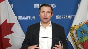 Brampton Mayor Patrick Brown speaks at a press conference about the city's COVID-19 response on Wednesday, April 28, 2021.