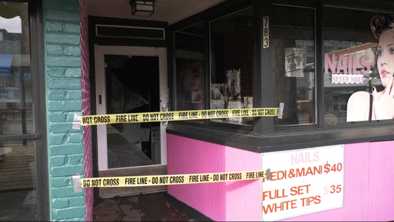 The salon at 783 Fort Street was heavily damaged on April 29, 2021. (CTV News)