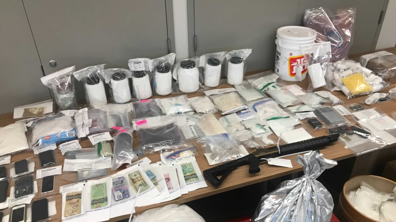 Items seized by Parkland RCMP after an investigation into a drug trafficking operation in the Edmonton region (CTV News Edmonton/Galen McDougall).
