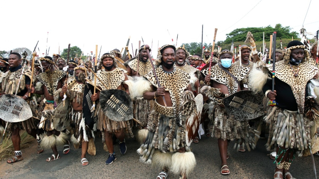 Zulu warriors in traditional dress