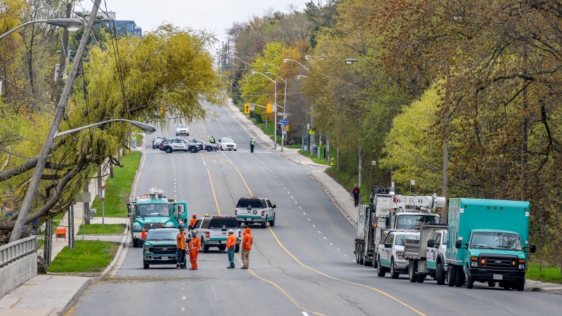 Crews respond to a power outage in North York on May 3, 2021. (Tom Podolec/CTV News Toronto)